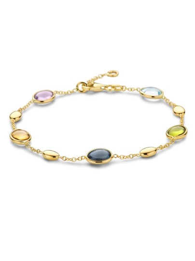 Geelgouden armband met amethist, citrien, peridot en topaas