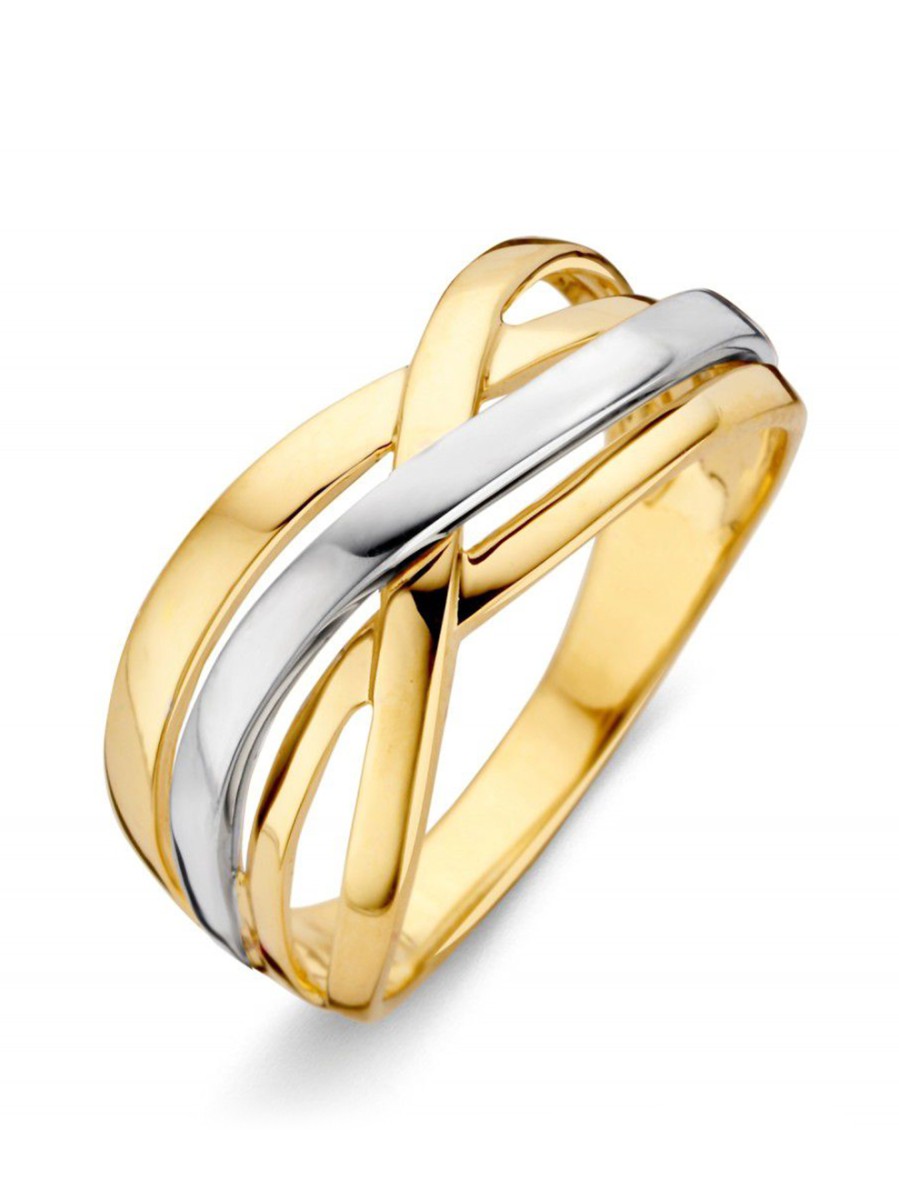 Bicolor gouden cross-over ring