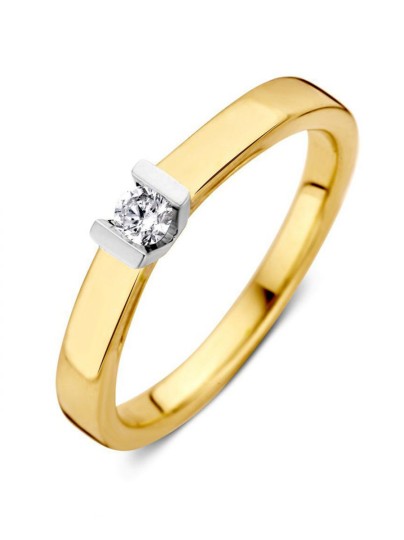 Bicolor gouden solitair ring 0.10 crt