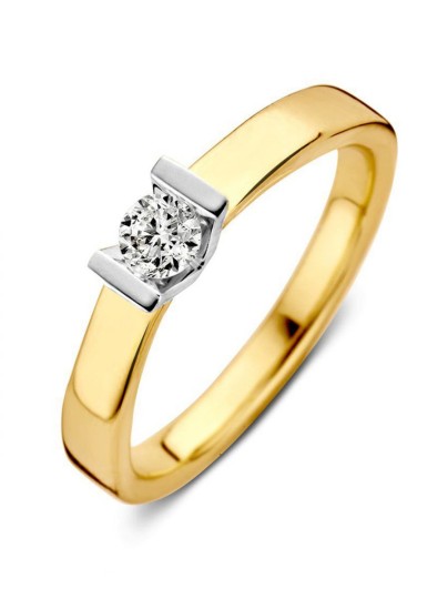 Bicolor gouden solitair ring 0.20 crt.