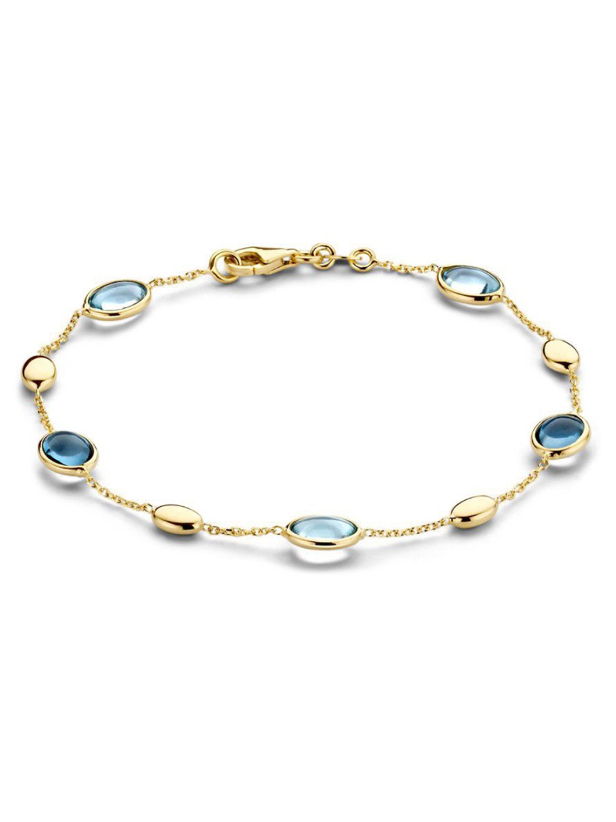 Geelgouden armband met topaas en london blue topaas