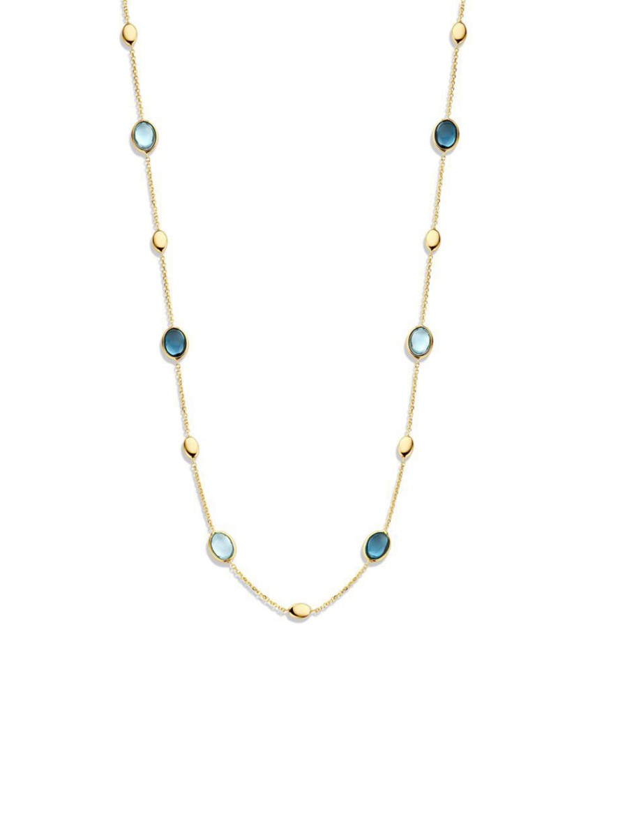 Geelgouden collier met topaas en london blue topaas