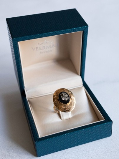 Geelgouden Ring Onyx Diamant