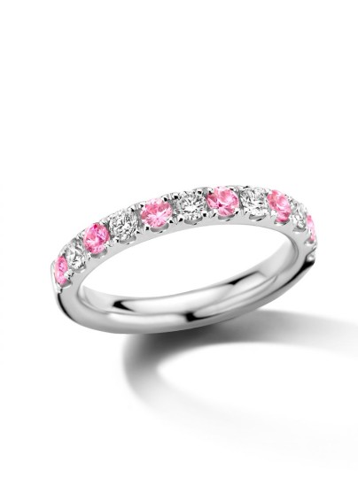 Witgouden alliance ring met roze saffier