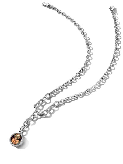 Witgouden collier met rookkwarts en diamant